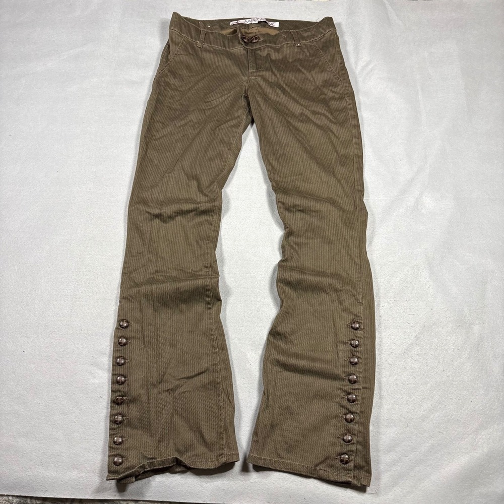 American Star Brown Herringbone Flare Pants Button Ankle Detail Low Rise Size 9